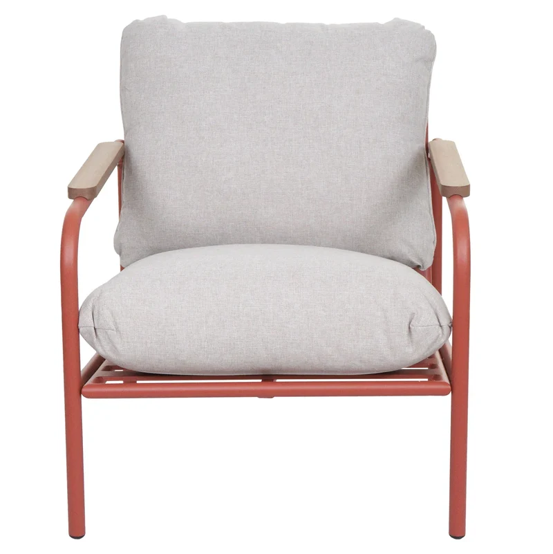 Fauteuil de jardin confortable structure tubulaire moderne en aluminium terracotta avec coussins beige 04_0009597