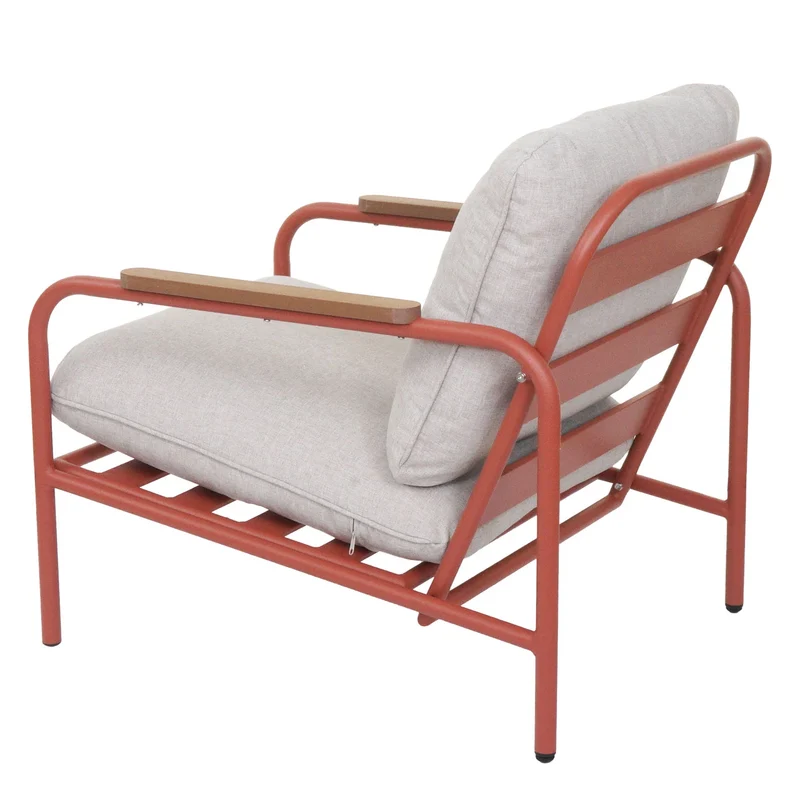 Fauteuil de jardin confortable structure tubulaire moderne en aluminium terracotta avec coussins beige 04_0009597