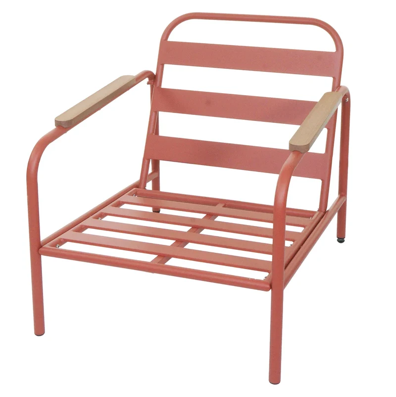 Fauteuil de jardin confortable structure tubulaire moderne en aluminium terracotta avec coussins beige 04_0009597