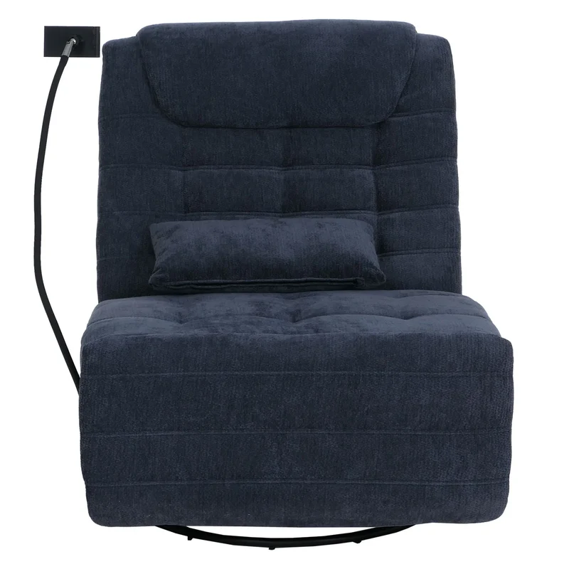 Fauteuil relax pivotant fauteuil TV inclinable avec porte-smartphone tablette 360° tissu chenille bleu 04_0008739