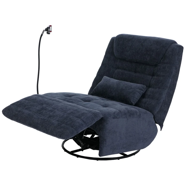 Fauteuil relax pivotant fauteuil TV inclinable avec porte-smartphone tablette 360° tissu chenille bleu 04_0008739