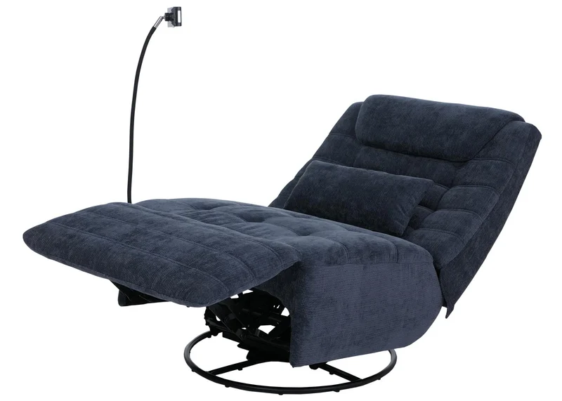 Fauteuil relax pivotant fauteuil TV inclinable avec porte-smartphone tablette 360° tissu chenille bleu 04_0008739