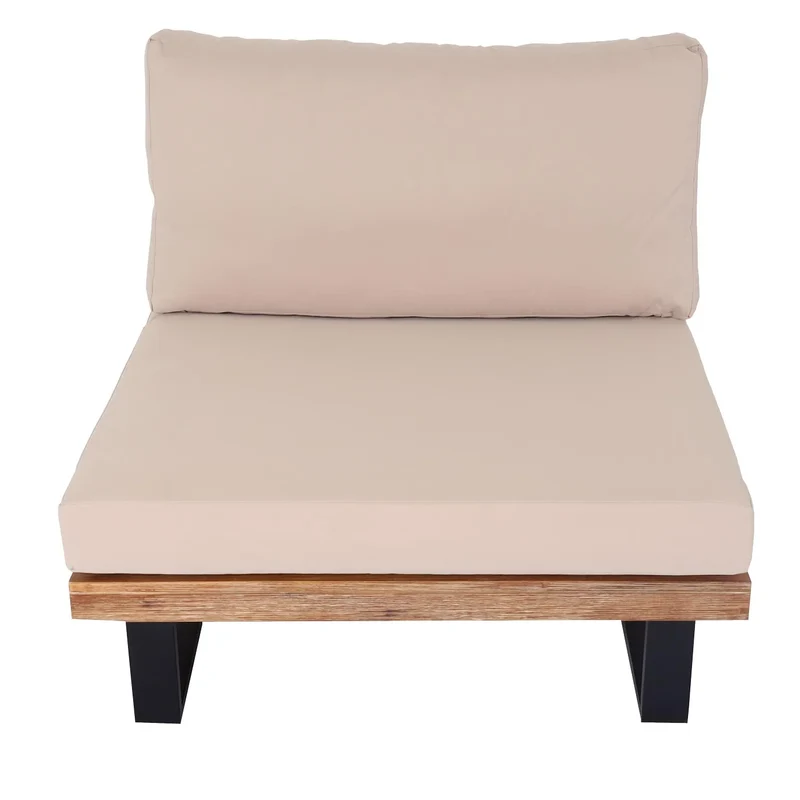 Lot de 2 fauteuils lounge bas avec coussins épais crème en aluminium et bois d’acacia marron avec coussins 04_0009396