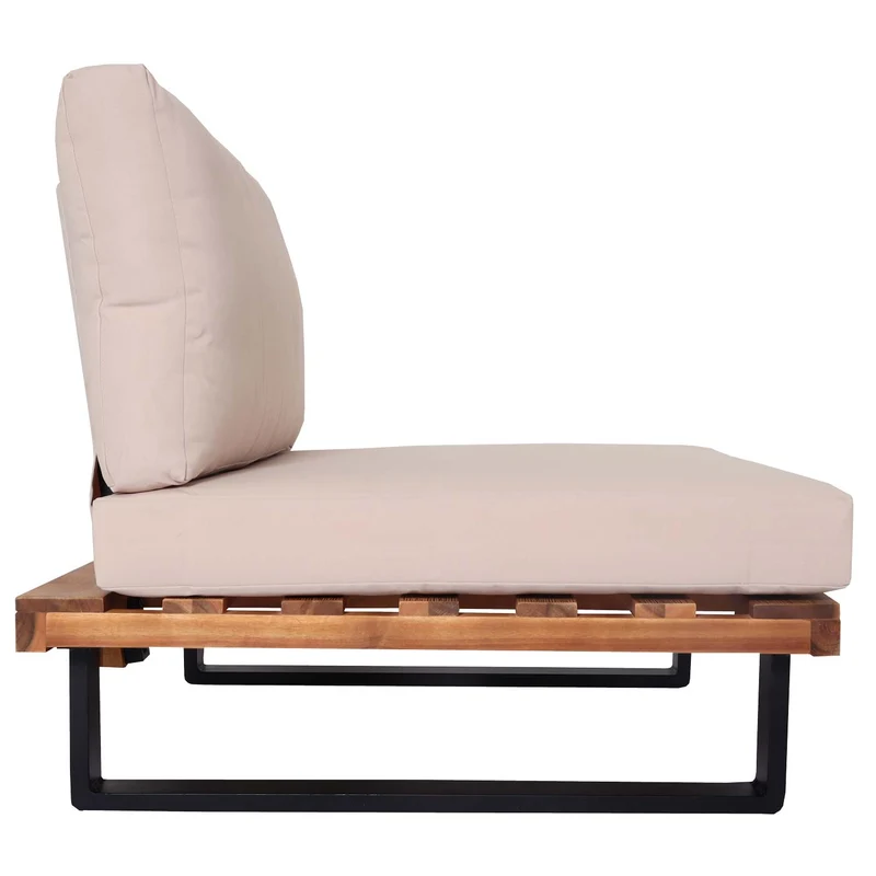 Lot de 2 fauteuils lounge bas avec coussins épais crème en aluminium et bois d’acacia marron avec coussins 04_0009396