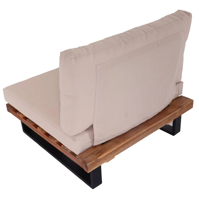 Lot de 2 fauteuils lounge bas avec coussins épais crème en aluminium et bois d’acacia marron avec coussins 04_0009396
