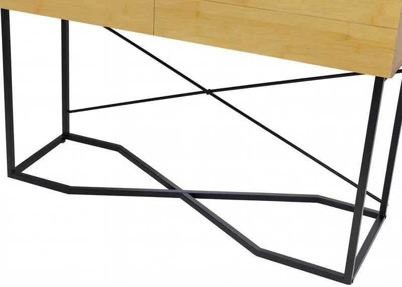 Console industrielle avec 2 tiroirs style loft moderne 81 x 120 x 40 cm en MDF mélaminé aspect bambou et métal 04_0008852