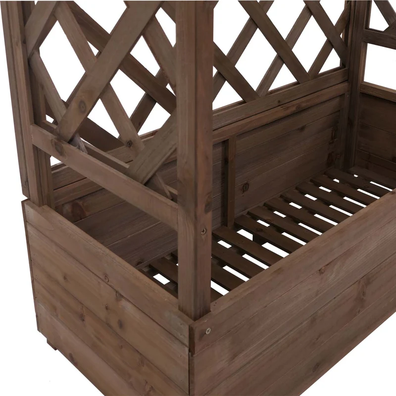 Bac à fleurs surélevé avec treillis 4 côtés jardinière 138 x 110 x 44 cm brise-vue extérieur en bois marron 04_0008925