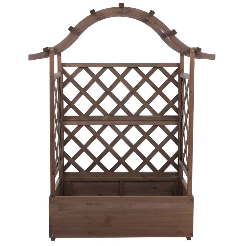 Bac à fleurs surélevé avec treillis 4 côtés jardinière 138 x 110 x 44 cm brise-vue extérieur en bois marron 04_0008925