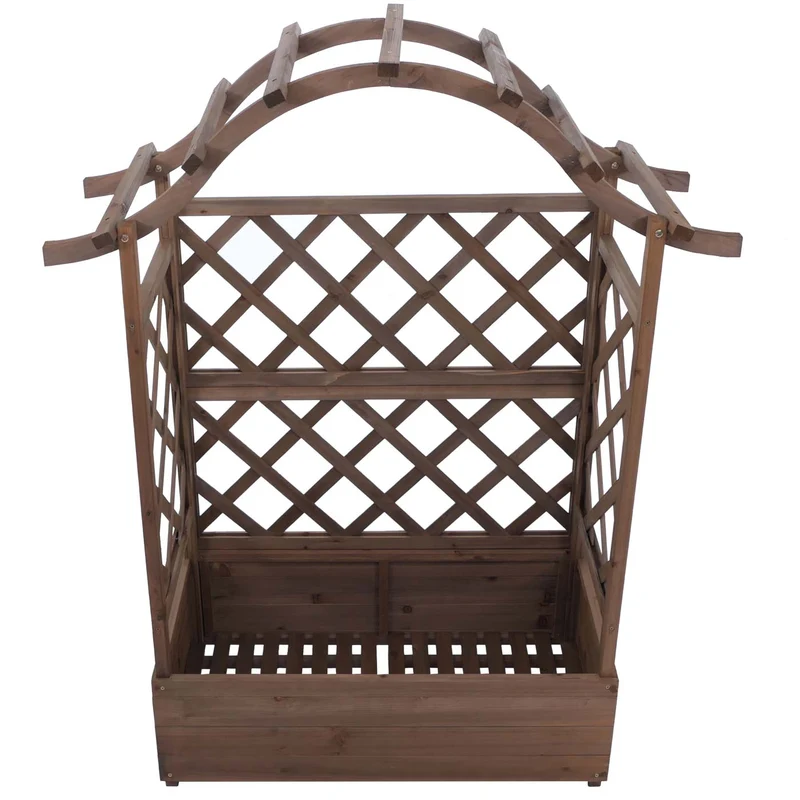 Bac à fleurs surélevé avec treillis 4 côtés jardinière 138 x 110 x 44 cm brise-vue extérieur en bois marron 04_0008925