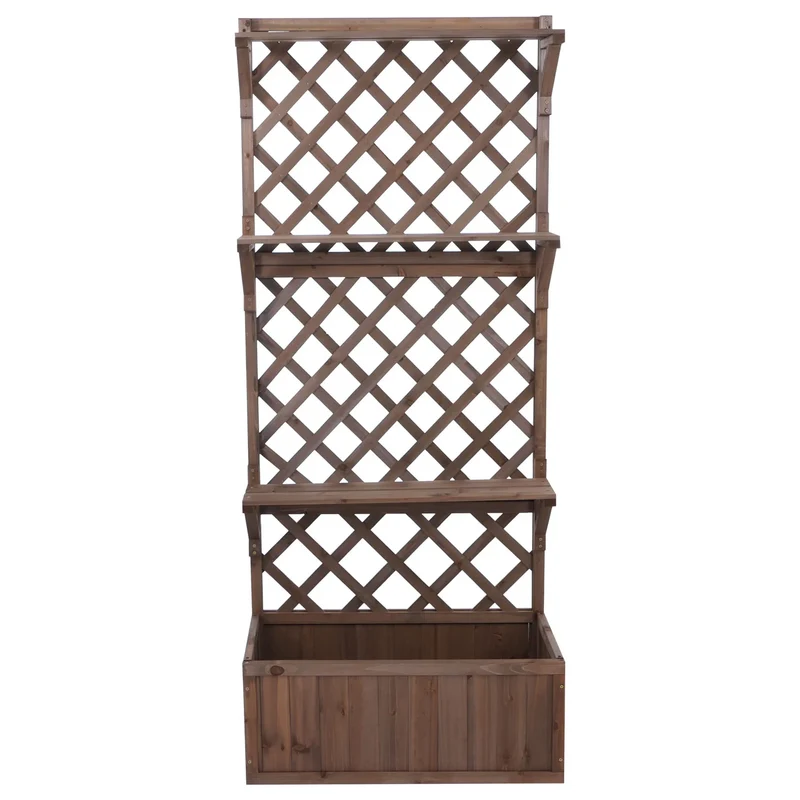 Bac à fleurs surélevé avec treillis et étagères jardinière 177 x 77 x 33 cm en bois marron 04_0008917