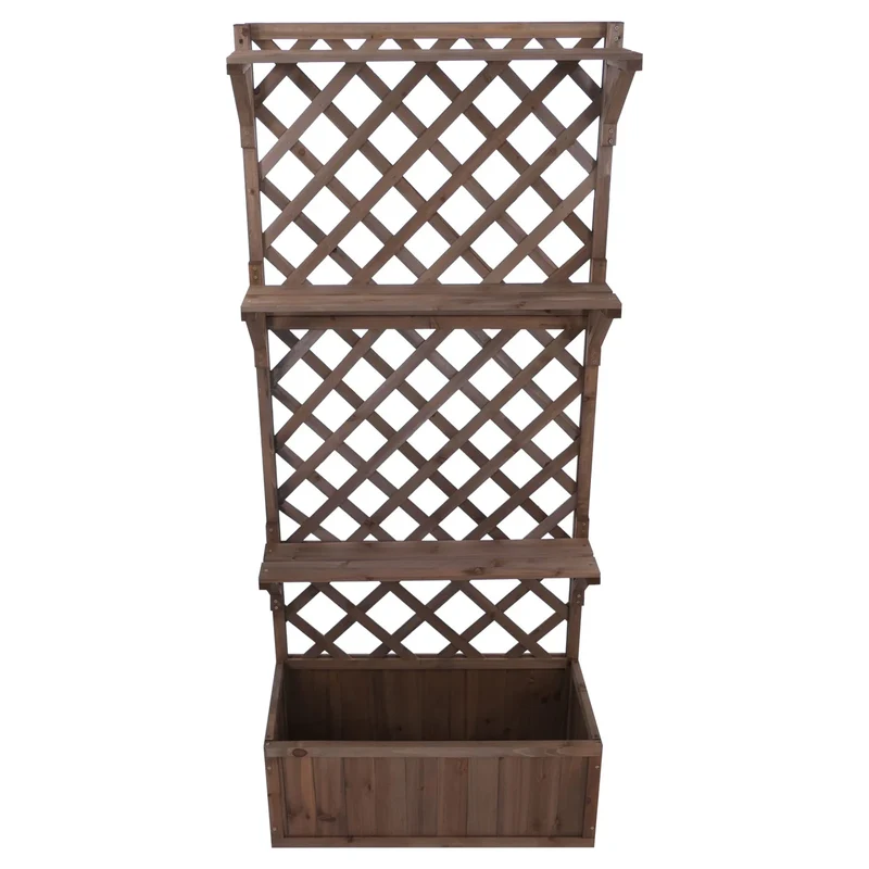 Bac à fleurs surélevé avec treillis et étagères jardinière 177 x 77 x 33 cm en bois marron 04_0008917