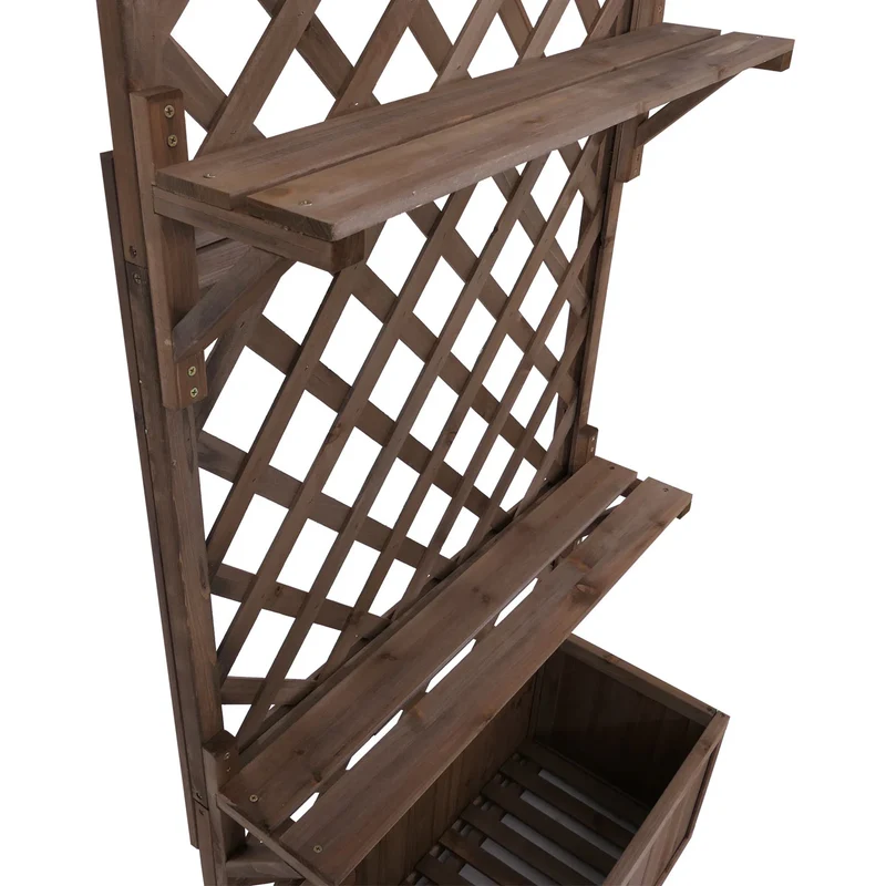 Bac à fleurs surélevé avec treillis et étagères jardinière 177 x 77 x 33 cm en bois marron 04_0008917