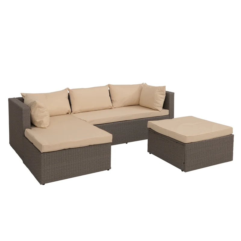 Salon de jardin modulable en poly-rotin gris ensemble lounge pour balcon terrasse ou jardin coussins beiges 04_0009552