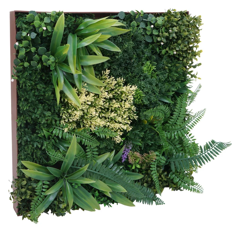 Tableau mural végétal décoration murale avec plantes artificielles mur végétal artificiel feuillage vert pour intérieur et extérieur 50 × 50 cm 04_0009166