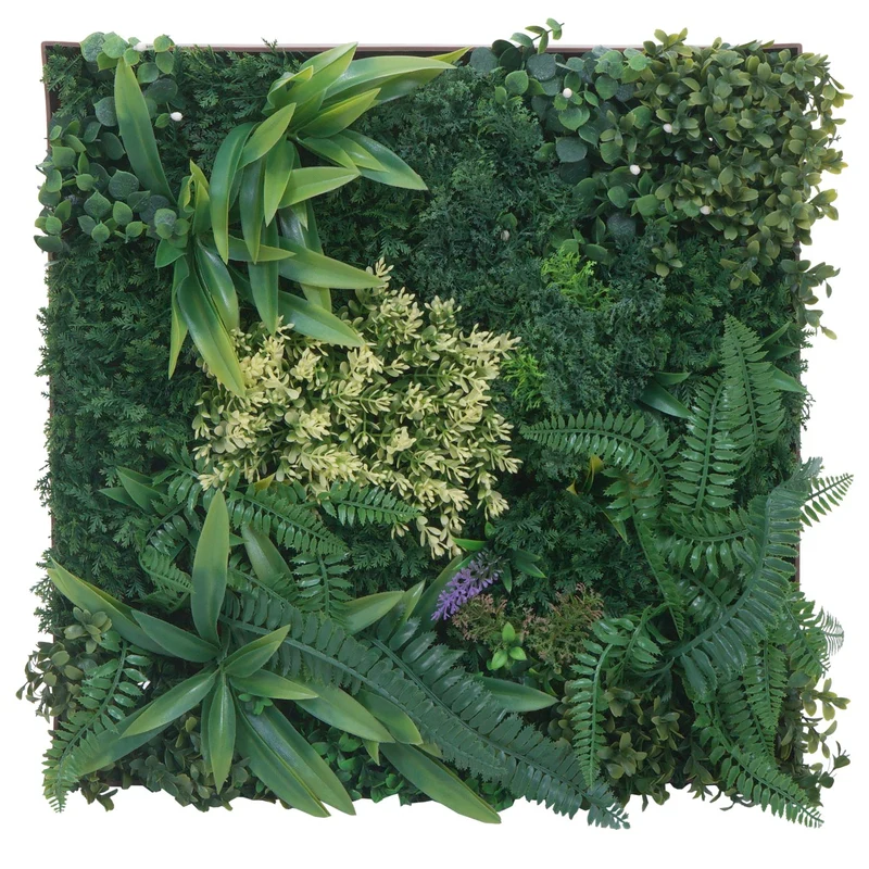 Tableau mural végétal décoration murale avec plantes artificielles mur végétal artificiel feuillage vert pour intérieur et extérieur 50 × 50 cm 04_0009166