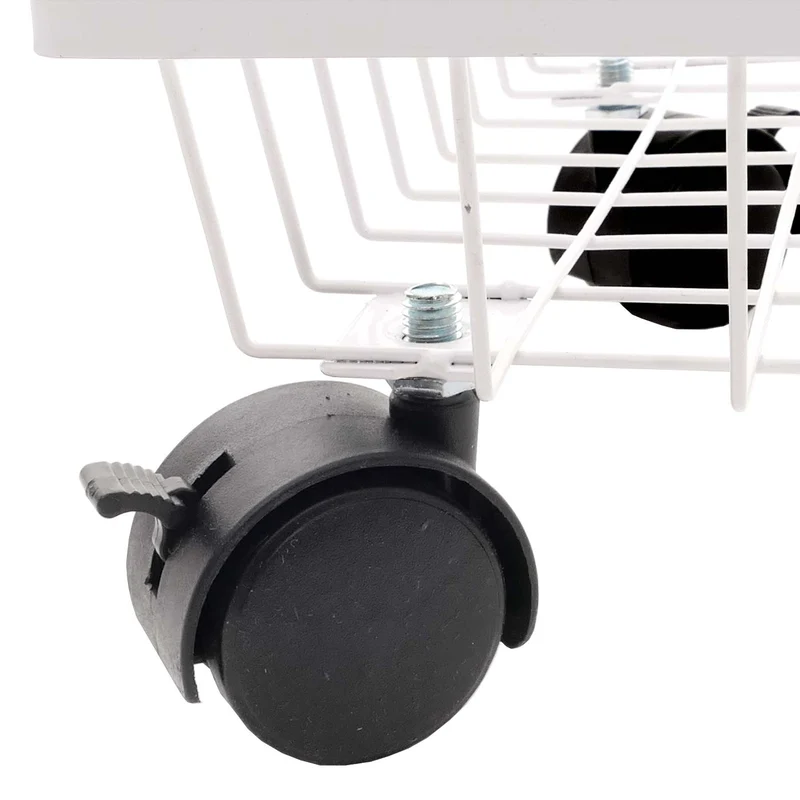 Etagère de cuisine chariot de cuisine sur roulettes étagère sur pied avec panier pliable et mobile 95 × 39 × 28 cm en métal blanc 04_0009543