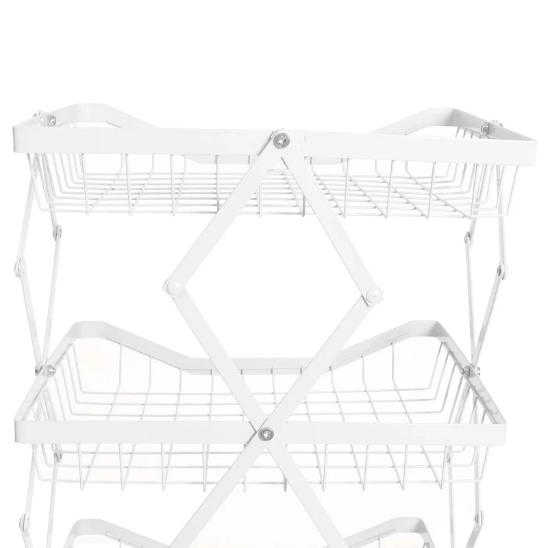 Etagère de cuisine chariot de cuisine sur roulettes étagère sur pied avec panier pliable et mobile 95 × 39 × 28 cm en métal blanc 04_0009543