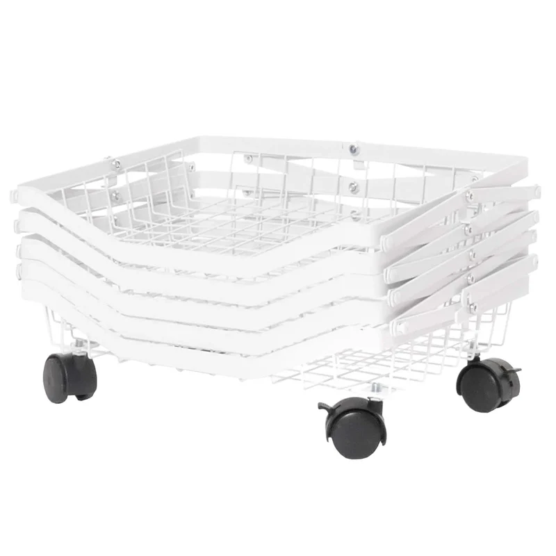 Etagère de cuisine chariot de cuisine sur roulettes étagère sur pied avec panier pliable et mobile 95 × 39 × 28 cm en métal blanc 04_0009543
