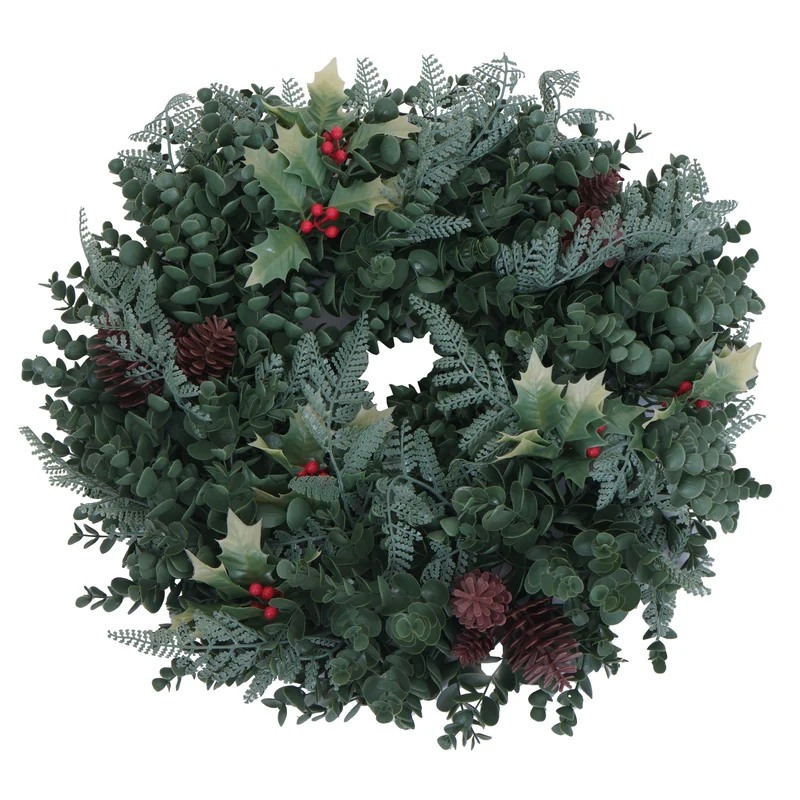 Couronne décorative artificielle avec 4 supports de bougies 45 cm en polyéthylène vert 04_0009158