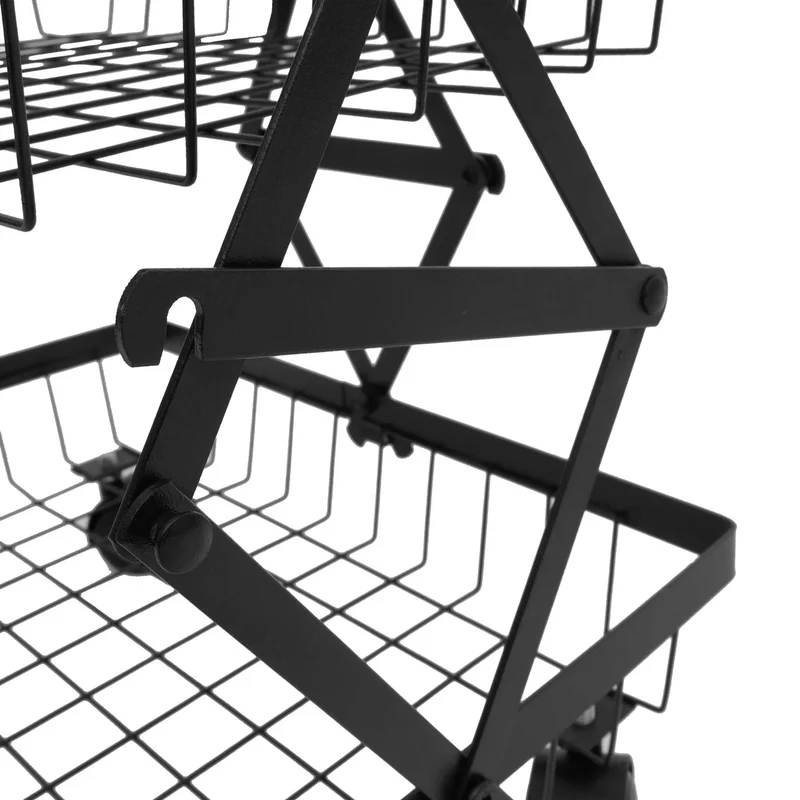 Etagère de cuisine chariot de cuisine sur roulettes étagère sur pied avec panier pliable et mobile 95 × 39 × 28 cm en métal noir 04_0009540