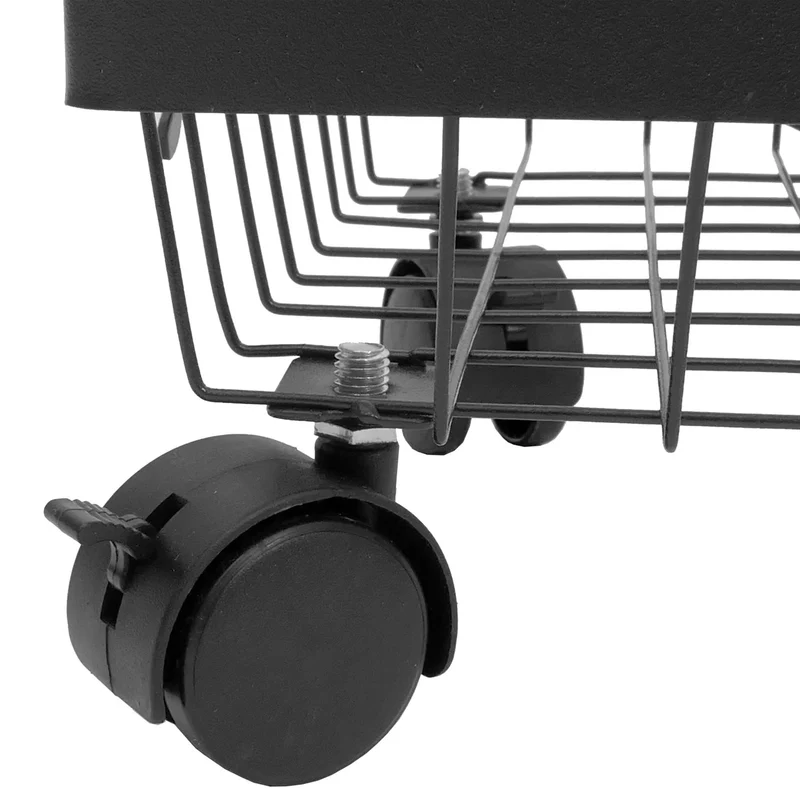 Etagère de cuisine chariot de cuisine sur roulettes étagère sur pied avec panier pliable et mobile 95 × 39 × 28 cm en métal noir 04_0009540