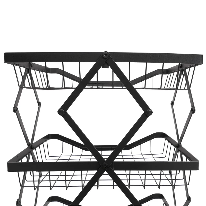 Etagère de cuisine chariot de cuisine sur roulettes étagère sur pied avec panier pliable et mobile 95 × 39 × 28 cm en métal noir 04_0009540