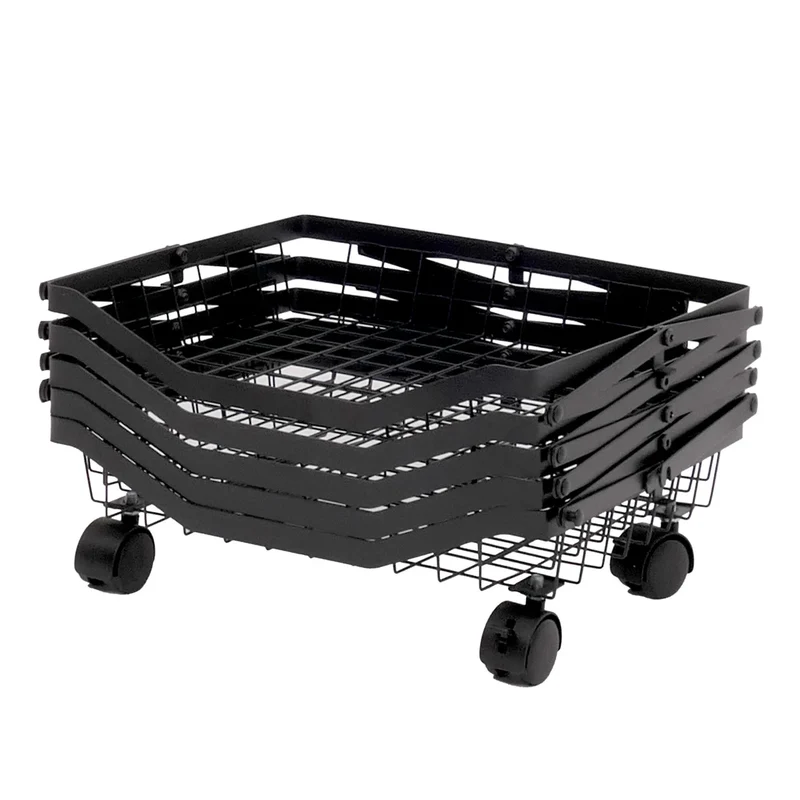 Etagère de cuisine chariot de cuisine sur roulettes étagère sur pied avec panier pliable et mobile 95 × 39 × 28 cm en métal noir 04_0009540