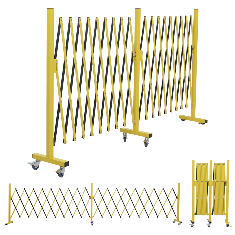 Barrière de sécurité extensible avec roulettes grille accordéon mobile 110x60-500cm en aluminium jaune et noir 04_0008748