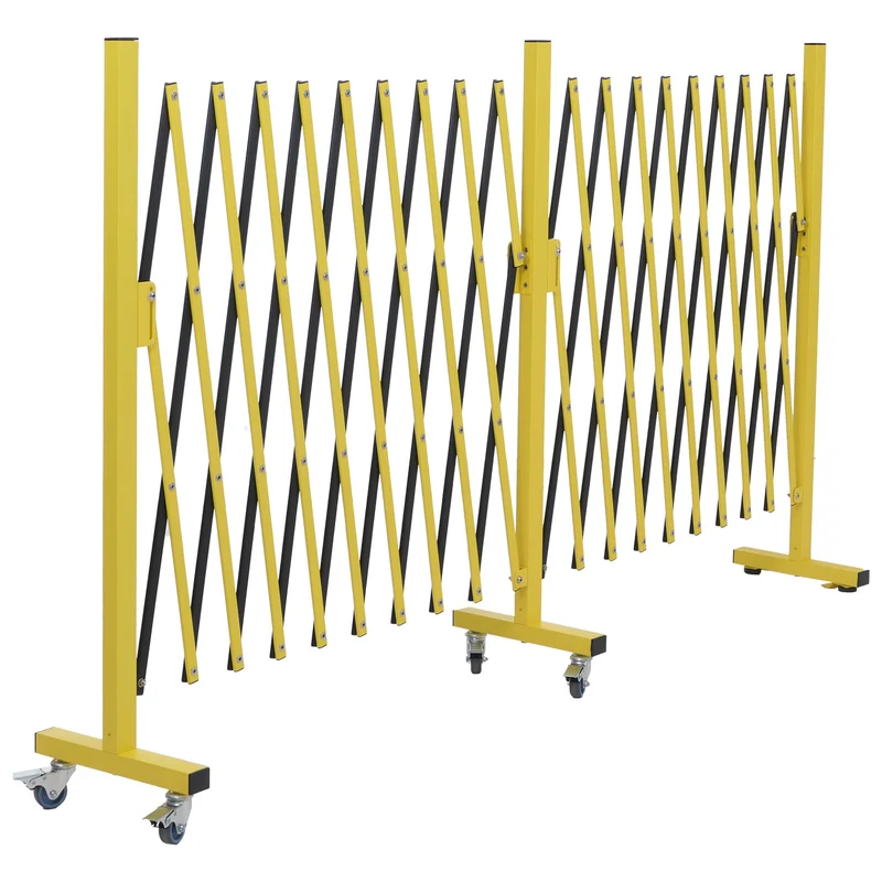 Barrière de sécurité extensible avec roulettes grille accordéon mobile 110x60-500cm en aluminium jaune et noir 04_0008748