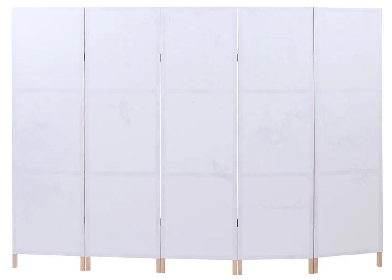 Paravent pliable 5 panneaux décoratif sépateur de pièce 170 x 227 cm motif paysage de rivière en polyéthylène beige 04_0008908