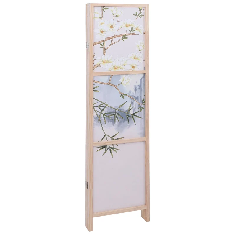Paravent pliable 5 panneaux décoratif sépateur de pièce 170 x 227 cm motif paysage de rivière en polyéthylène beige 04_0008908
