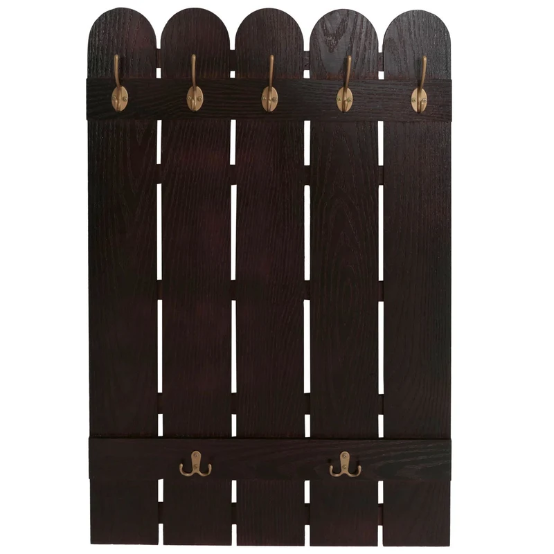 Porte-manteau mural en bois de paulownia marron 7 crochets 86 x 60 x 3 cm 04_0009732