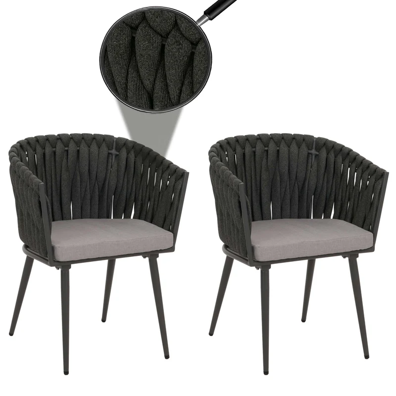 Lot de 2 chaises de jardin confortables en aluminium 82 x 61 x 57 cm style moderne avec coussins gris clair structure anthracite 04_0009750