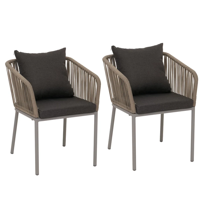 Lot de 2 chaises de jardin avec accoudoirs aluminium et tressage corde coussins gris foncé 04_0009795