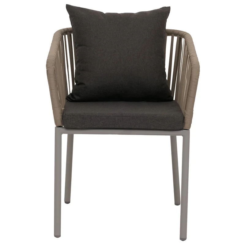 Lot de 2 chaises de jardin avec accoudoirs aluminium et tressage corde coussins gris foncé 04_0009795