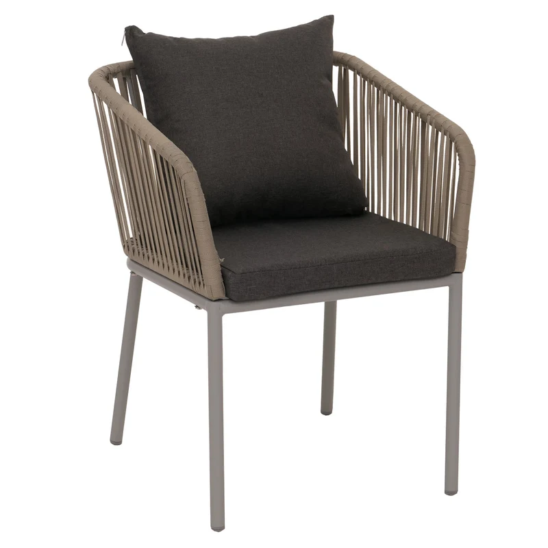 Lot de 2 chaises de jardin avec accoudoirs aluminium et tressage corde coussins gris foncé 04_0009795