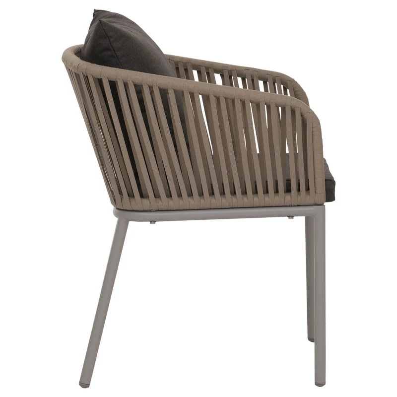 Lot de 2 chaises de jardin avec accoudoirs aluminium et tressage corde coussins gris foncé 04_0009795