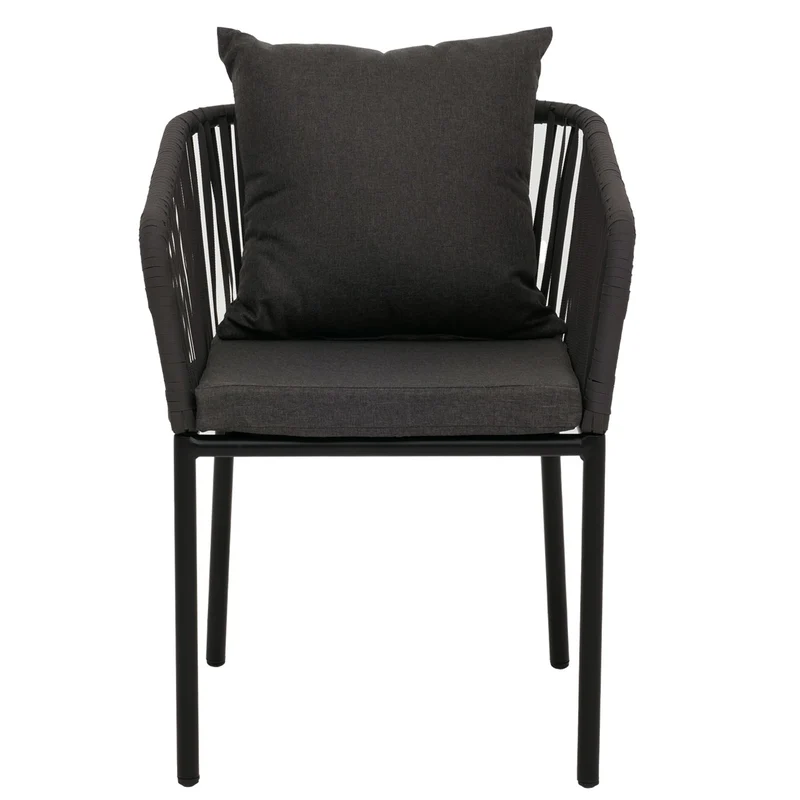 Lot de 2 chaises de jardin d’extérieur en aluminium avec accoudoirs tressage corde anthracite coussins gris foncé 04_0009796