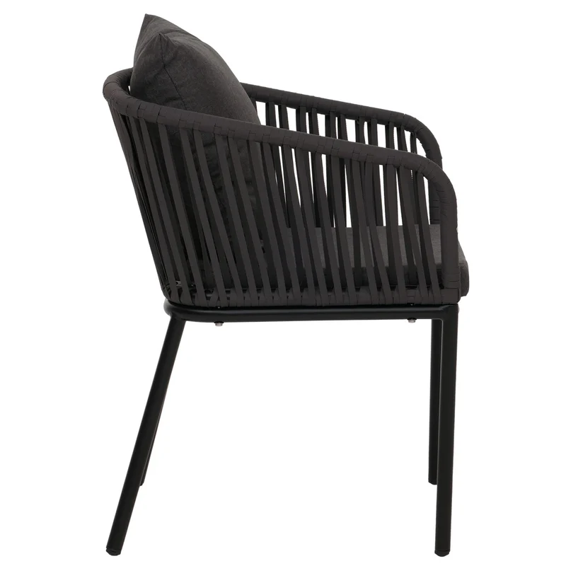 Lot de 2 chaises de jardin d’extérieur en aluminium avec accoudoirs tressage corde anthracite coussins gris foncé 04_0009796