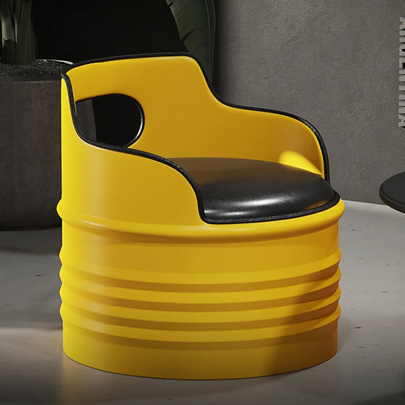Contemporary Industrial Iron & PU Leather Round Accent Chair For Living Room And Bedroom