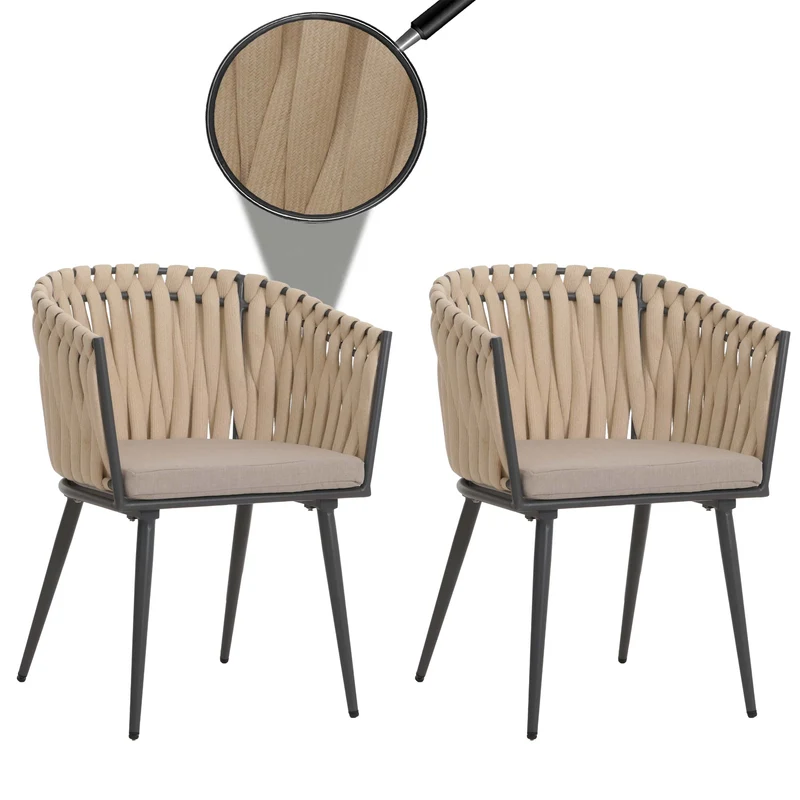 Lot de 2 chaises de jardin confortables en aluminium 82 x 61 x 57 cm style moderne avec coussins marron clair structure crème 04_0009749