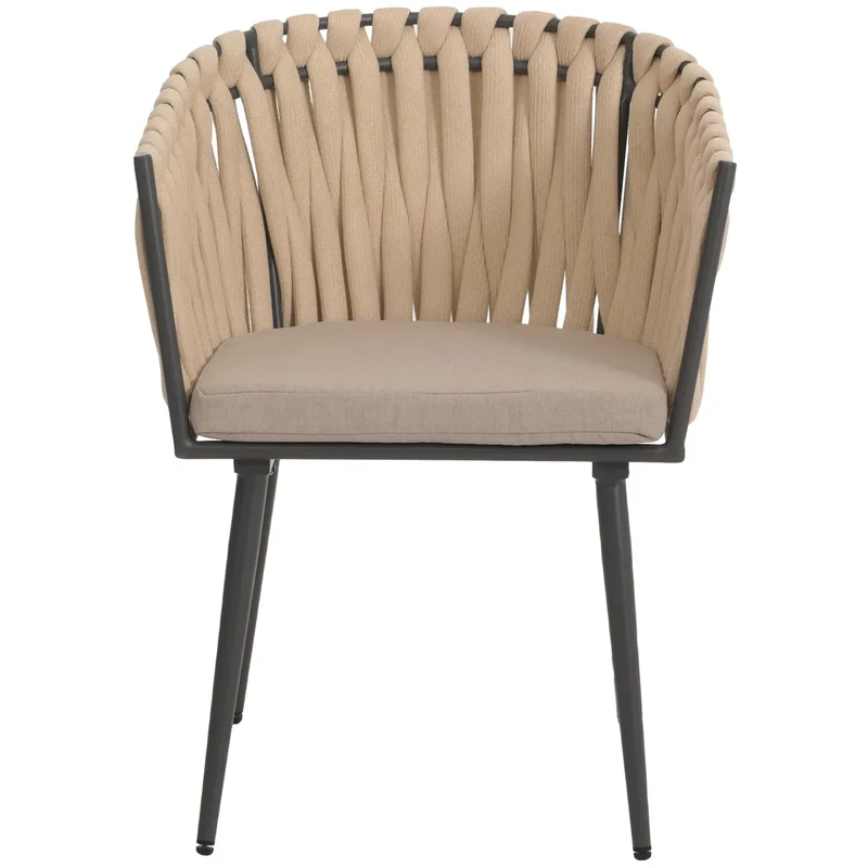 Lot de 2 chaises de jardin confortables en aluminium 82 x 61 x 57 cm style moderne avec coussins marron clair structure crème 04_0009749