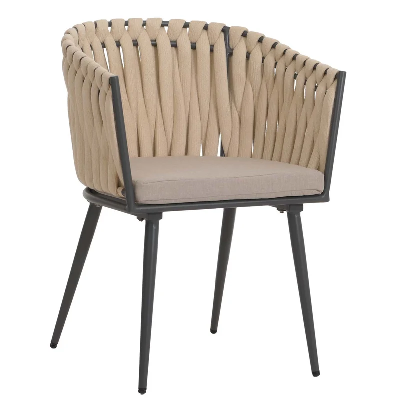 Lot de 2 chaises de jardin confortables en aluminium 82 x 61 x 57 cm style moderne avec coussins marron clair structure crème 04_0009749
