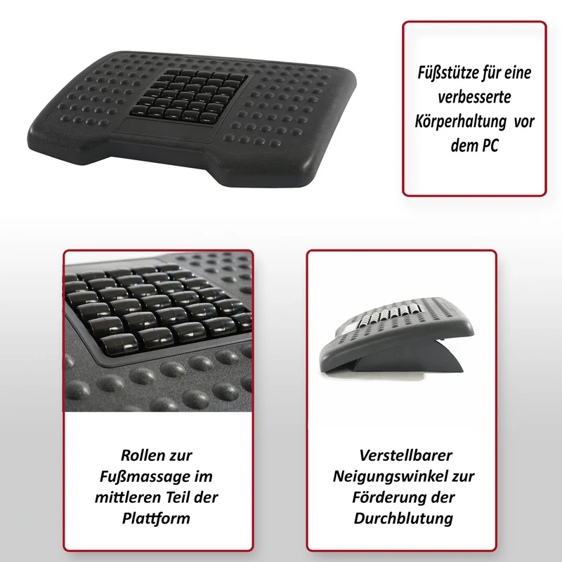 Repose-pieds ergonomique ajustable pour soulager les jambes 9 x 46 x 32,5 cm en plastique noir 04_0011404