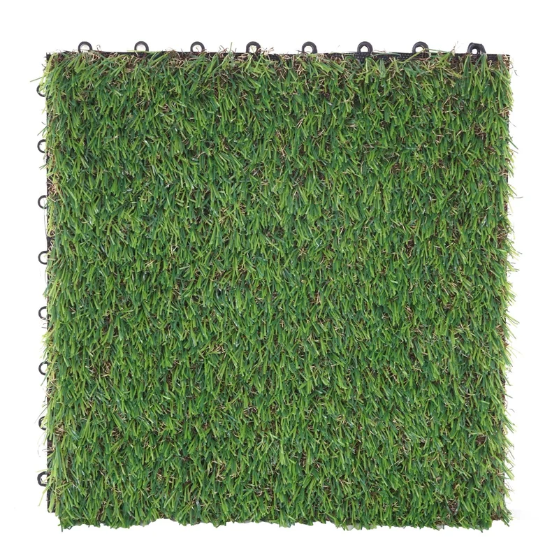 Lot de 11 dalles de gazon synthétique clipsables – Lot de 11 plaques imitation herbe pour terrasse balcon ou jardin 04_0011064