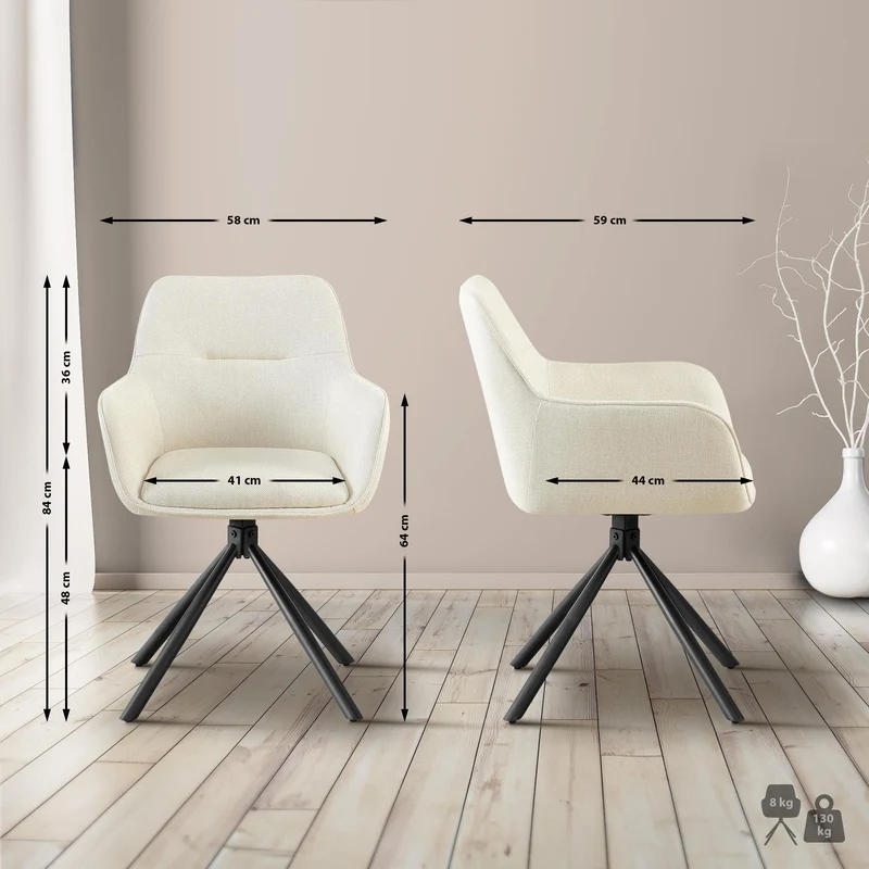Chaise pivotante style moderne et contemporain en tissu crème piètement à quatre pieds métal noir 10_0007850