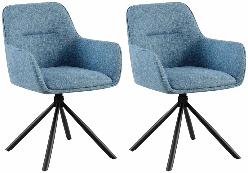 Chaise pivotante style moderne et contemporain en tissu bleu piètement à quatre pieds métal noir 10_0007521