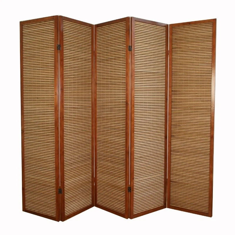 Paravent 5 panneaux marron en bois et bambou 220x175 cm PAR06068