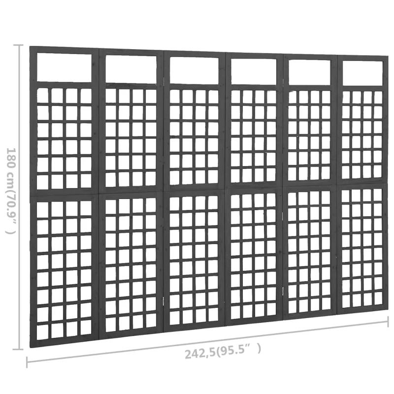 Paravent séparateur de pièce cloison à 6 panneaux en bois de pin noir 242,5 x 180cm DEC031204