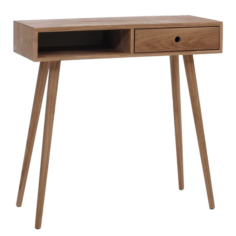 Table console moderne fonctionnelle avec tiroir et rangement 80 x 80 x 34 cm en bois chêne 04_0008821